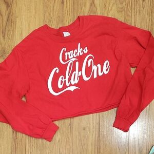 Source Unknown Red Cropped Crewneck Sweatshirt with White Graphic